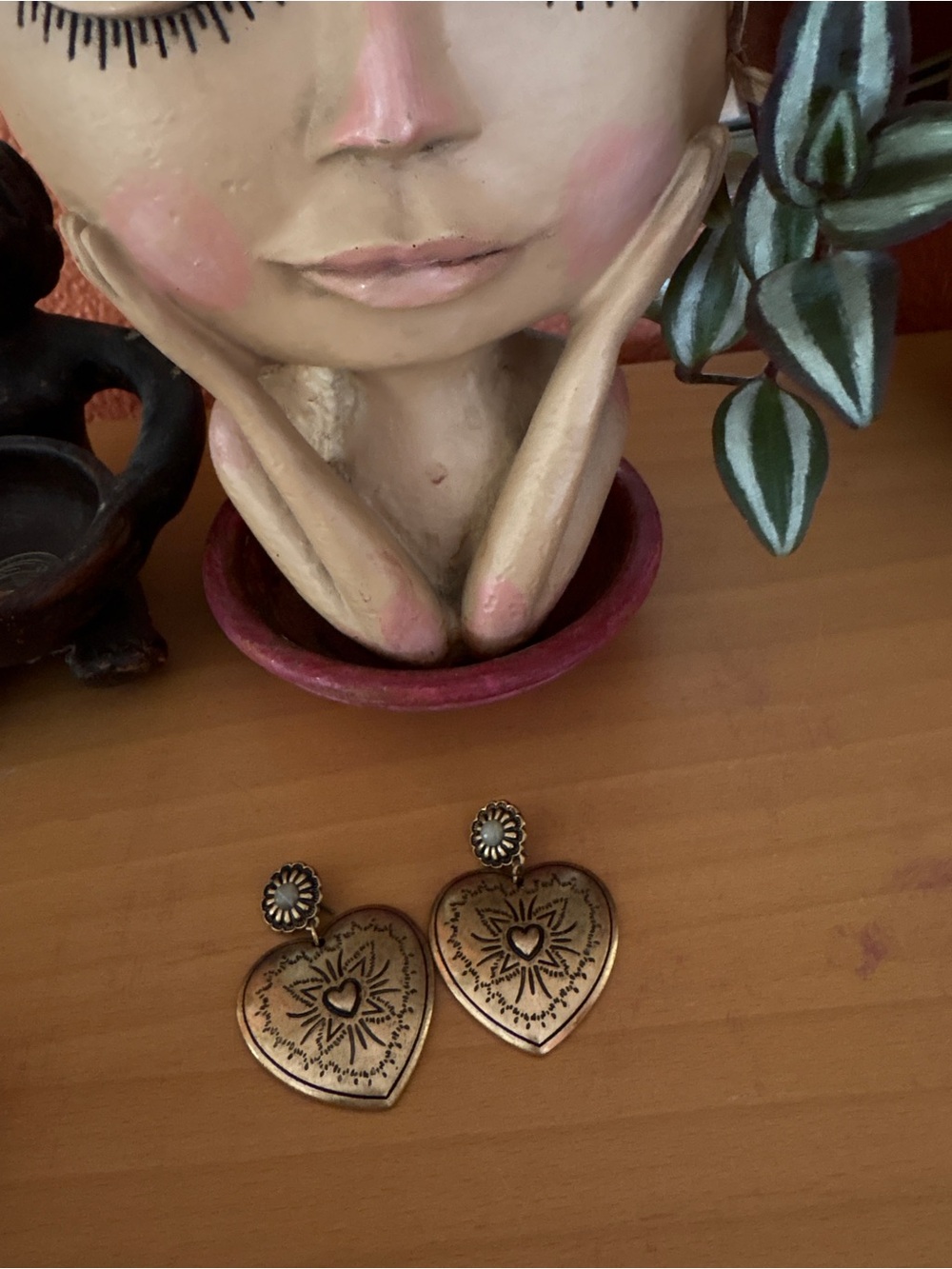 Free People Heart Engraved Drop Earrings - Gold Tone